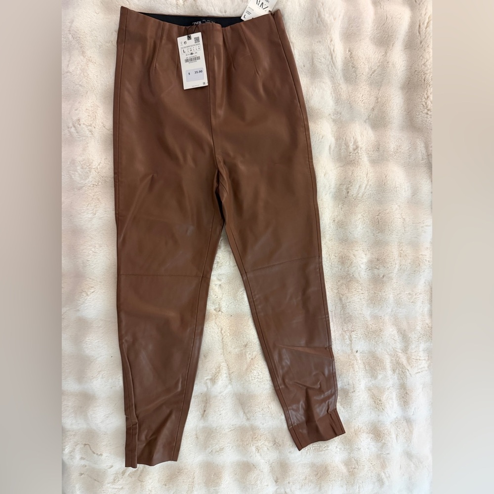 Zara Brown Faux Leather Skinny Trousers